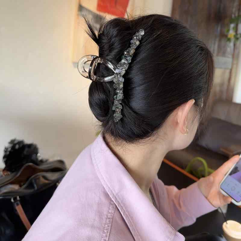 バンスクリップ レディース 韓国風 天然石風 ワイヤー巻き シャーククリップ 大き...