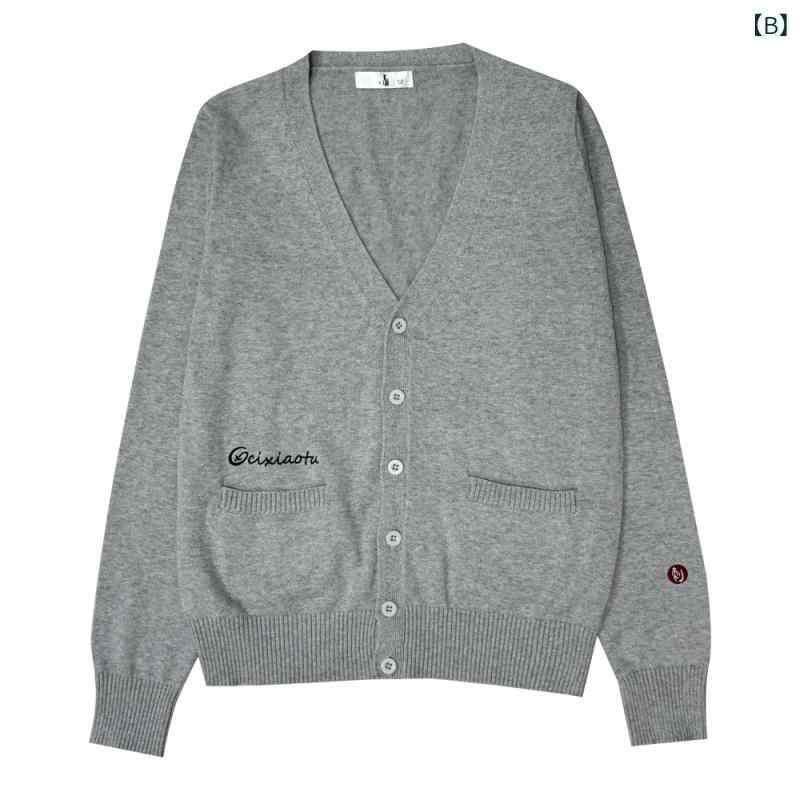ニットカーディガン レディース JK制服風 オリジナル刺繍 Vネック 長袖 綿素材 無地 スクールテイスト プレッピー 着回し 通学 普段使い きれいめ かわいい 秋冬春 グレー soarsole-10124537 ふんわり暮らし鞄店 サンプル画像3