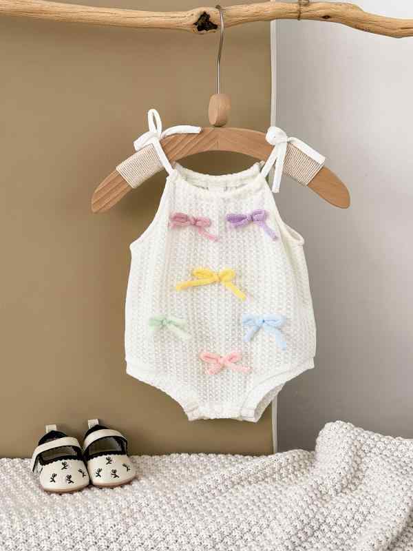 ロンパース 女の子 ベビー 赤ちゃん 乳幼児 かわいい リボン ノースリーブ 薄手 ショート丈 ポリエステル 白 ホワイト 韓国風 カジュアル 夏 サマー 普段使い お出かけ