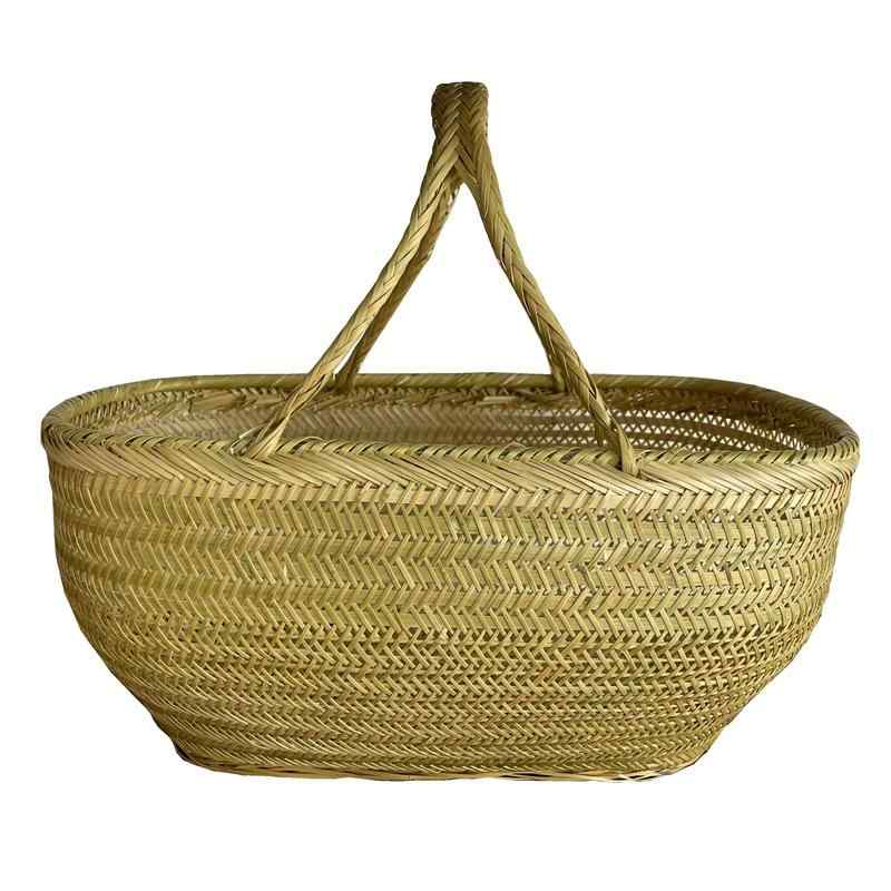 ・主な素材: 竹・用途: 果物、野菜・スタイル: 田園風・カラー展開: 丸型、楕円形黄糸、刮青（皮剥き竹）籠、楕円形青糸、細編み楕円青糸籠小、細編み楕円青糸籠大、細編み丸型青糸籠、青皮小籠、ツートンカラー、細編み、特大楕円青糸籠