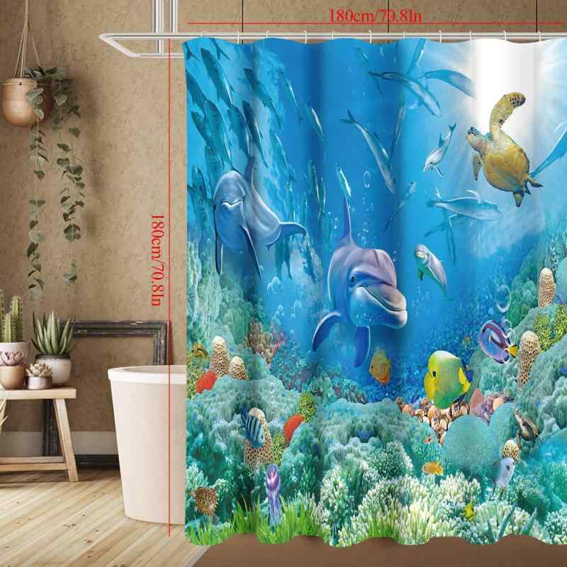 Rakuten - シャワーカーテン シンプル モダン 海底世界 小魚柄 フィッシュ マリン柄 ポリエステル製 防水 防カビ加工 浴室 バスルーム ユニットバス お風呂 寮 洗面所 トイレ 一人暮らし 学生 新生活 孔雀ブルー シーブルー インテリア雑貨