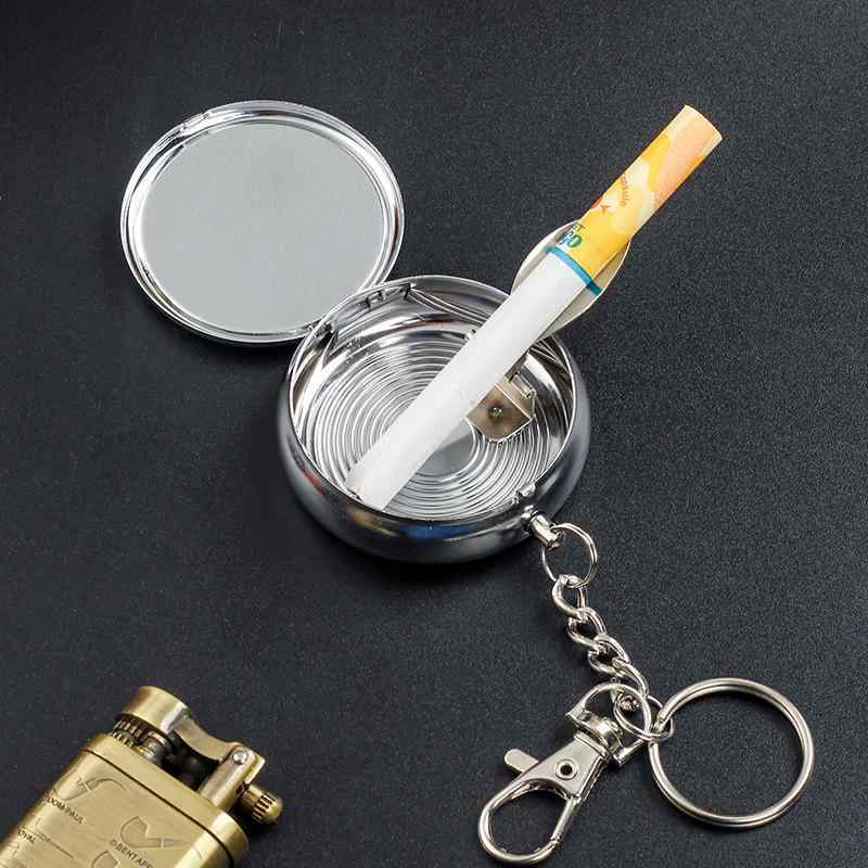 携帯灰皿 メタル製 光沢 ミニ ポータブル キーホルダー付き シンプル 車載 アウトドア 携帯用 持ち運び ポケット用 おしゃれ