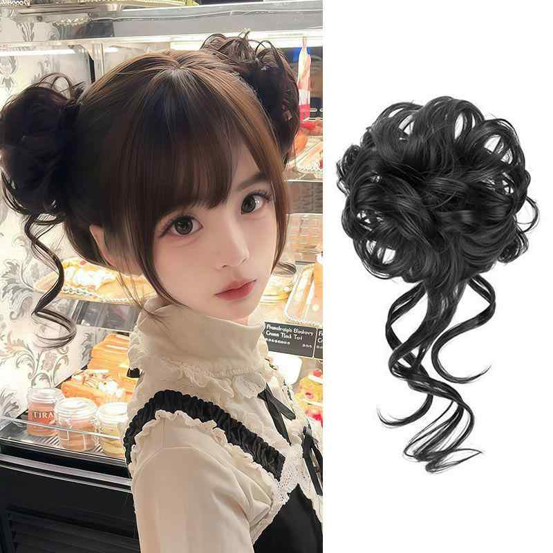 Wigs - お団子ウィッグ レディース 女性用 つけ毛 エクステ シニヨン 古風 新中華風 顔周り後れ毛 耐熱ファイバー クリップ式 簡単装着 アップヘア 浴衣 和装 普段使い ブラウン ブラック