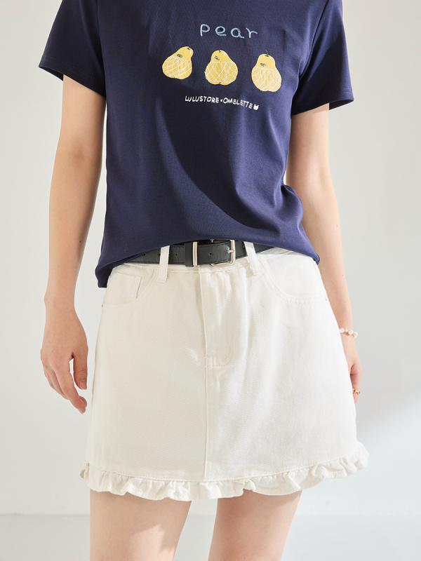 Rakuten - スカート レディース 春夏 フリル フェミニン ハイウエスト レトロ デニム メロウ Aライン ミニスカート 無地 切り替え 綿 ホワイト ブラック 韓国風 カジュアル 微ストレッチ