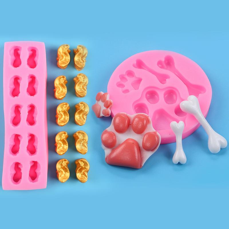 ケーキ型 菓子道具 シリコン製 かわいい 犬の骨 猫の肉球 チョコレート モールド クッキー 抜き型 DIY デコレーション 焼き菓子 粘土 レジン ピンク