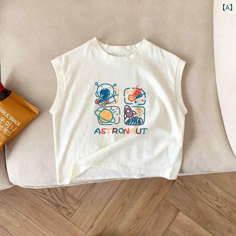 ふんわり暮らし鞄店のタンクトップ キッズ 男の子 コットン ノースリーブ tシャツ トップス カジュアル プリント キャラクター 丸首 子供服 部屋着 通園 通学｜アングル2