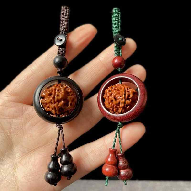 キーホルダー ペア カップル お揃い 紫檀 木製 天然木 夜光ストーン 蓄光石 個性的 おしゃれ 編み込み 手編み チャーム 自動車 飾り ストラップ