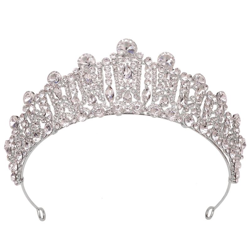 ヘッドドレス 花嫁 ブライダル ウェディング ティアラ 王冠 髪飾り バロック 欧米風 豪華 ゴージャス エレガント 上品 合金 電気メッキ加工 クリスタル ラインストーン シルバー ゴールド ホワイト 結婚式 披露宴 パーティー 発表会 前撮り