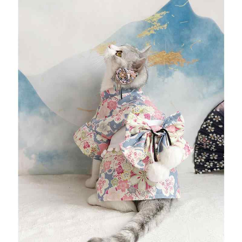 Costume - ペットウェア 犬猫兼用 和風 和柄 和服風ワンピース 小型犬用 春夏 薄手 軽量 ポリエステル素材 お散歩 普段使い 赤系 紫系 青系 インポート生地
