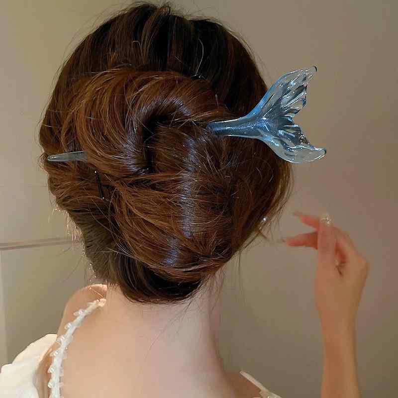 Rakuten - ヘアアクセサリー レディース 魚の尾かんざし 高級感 個性的なデザイン アクリル製 レトロモダン チャイナ風 上品 エレガント 華やか インスタ映え 結婚式 パーティー 普段使い 旅行 リゾート 夏 ブルー ピンク パープル
