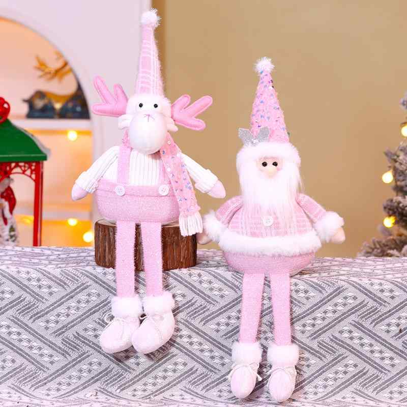 Ceremony, Events Services - クリスマス飾り ピンク 長脚ぬいぐるみ スパンコール チェック柄 サンタクロース 雪だるま トナカイ かわいい マスコット 布製 置物 オブジェ デコレーション