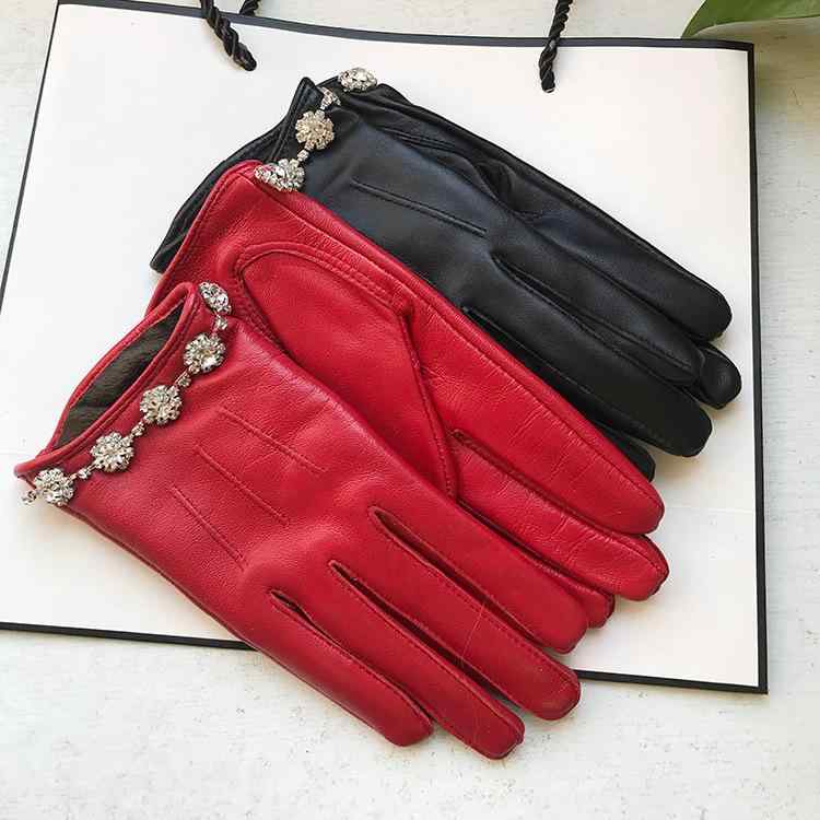 For Men - 手袋 レディース グローブ 本革 羊革 ラインストーン ブラック レッド おしゃれ 上品 結婚式 フォーマル 秋冬 防寒 保温 ドライブ 指あり タッチパネル対応
