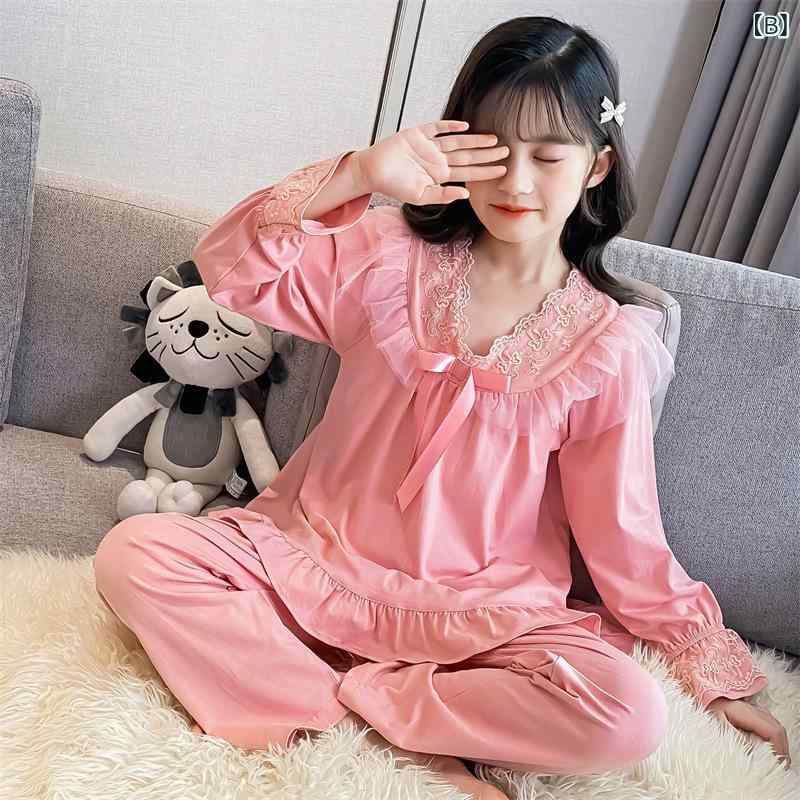 ふんわり暮らし鞄店のパジャマ 女の子 キッズ 長袖 ルームウェア 春秋 コットン 吸湿速乾 かわいい 柔らかい 丸首 無地 セットアップ 寝間着 部屋着 子供｜アングル3