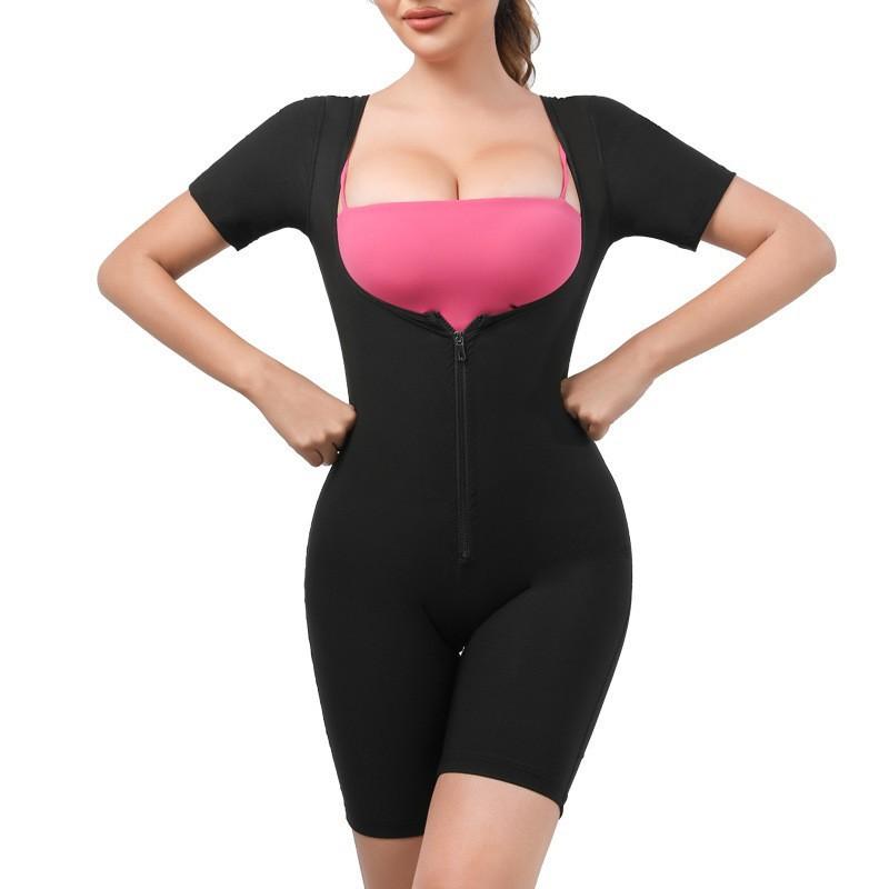 Sauna Suit - サウナスーツ レディース ボディスーツ 半袖 発汗促進 バストアップ トレーニングウェア ウエストシェイパー 全身補正 着圧 ボディメイク エクササイズ