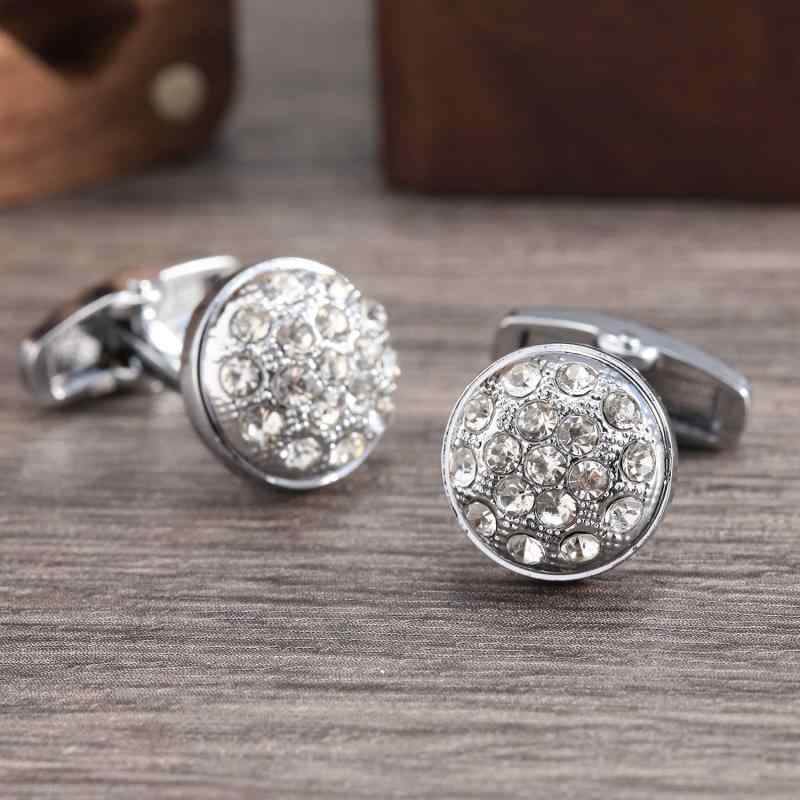 カフスボタン ユニセックス ラウンド型 ジルコニア 合金製 電気メッキ加工 ドレスシャツ ワイシャツ スーツ ビジネス フォーマル 春夏