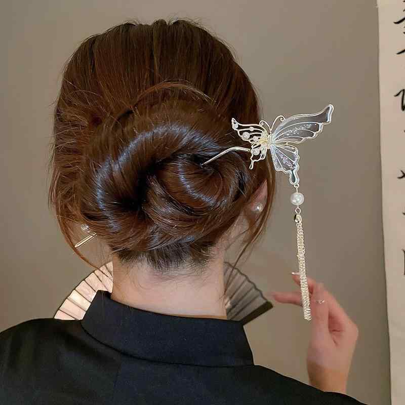 簪 レディース 新中華風 古典風 フリンジ タッセル 歩揺 高級感 春夏 漢服 まとめ髪 ヘアアレンジ 髪飾り ヘアアクセサリー 合金製 花モチーフ