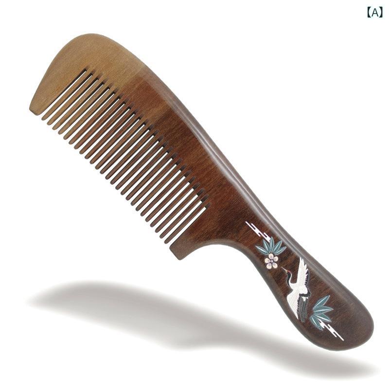 木製コーム メンズ レディース 桃の木 オシドリ柄 絵付け 漆塗り 和風 ヘアケア 頭皮マッサージ 美髪 普段使い 旅行用 おしゃれ 高級感 soarsole-10139129 ふんわり暮らし鞄店 サンプル画像2