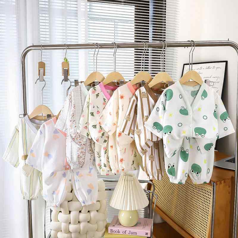 Rakuten - キッズ ベビー 子供服 男女兼用 ルームウェア パジャマ 薄手 春夏 前開き カーディガン 吸湿速乾 接触冷感 カジュアル ソフトな肌触り キャラクター チェック 花柄 ドット 80-130cm
