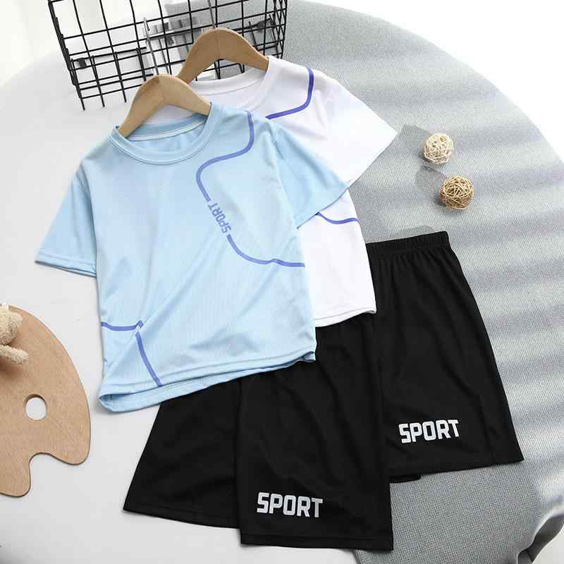 ・カテゴリ: 子供用セットアップ・スタイル: スポーツ・セット内容: トップス、パンツの2点セット・対象性別: 男女兼用・対象年齢: 3歳～8歳（目安身長100cm～140cm）・袖丈: 半袖・パンツ丈: ショートパンツ・生地加工: 柔軟加工・生地の厚さ: 薄手・柄: 英字、プリント・素材: ポリエステル・安全基準: B類・着脱方式: プルオーバー・カラー展開: ホワイト、ライトブルー、グリーン、ダークブルー、レッド、ブルー・サイズ展開: 100cm、110cm、120cm、130cm、140cm、150cm、160cm、170cm