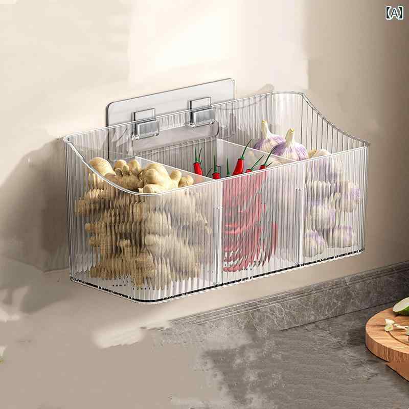 壁掛け 収納ラック キッチン 浴室 トイレ 調味料 ねぎ 生姜 ニンニク 多機能 省スペース コンパクト シンプル モダン 透明 クリアホワイト クリアグレー 多用途 整理 雑貨 かご