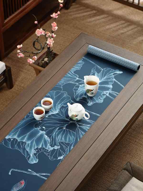 テーブルランナー ティーマット テーブルクロス 茶道 茶席 ポリエステル製 リネン調 防水 防汚 滑り止め 禅テイスト 新中国スタイル オリエンタル 風景柄 リビング 書斎用