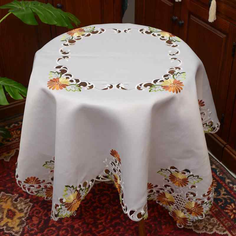 テーブルクロス 刺繡 レース 透かし彫り 正方形 家庭用 ダイニング 食卓 リビング コーヒーテーブル ポリエステル製 滑り止め 耐久性 新中国風 花柄 植物柄