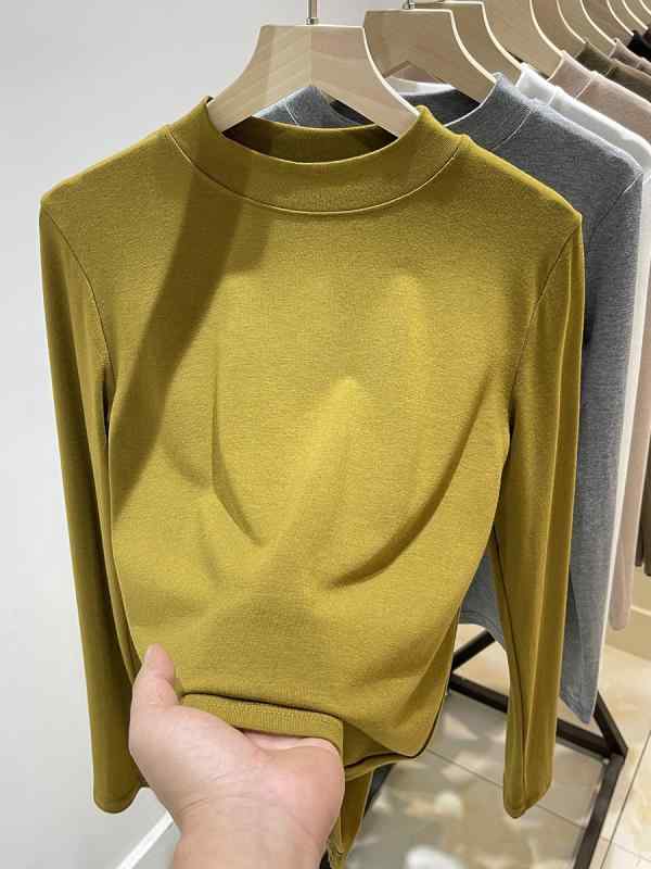 Rakuten - Tシャツ レディース ハイネック モックネック 長袖 インナー トップス スリムフィット 細見え 通勤 秋冬 おしゃれ モダール 再生繊維 ストレッチ 無地 デイリーユース