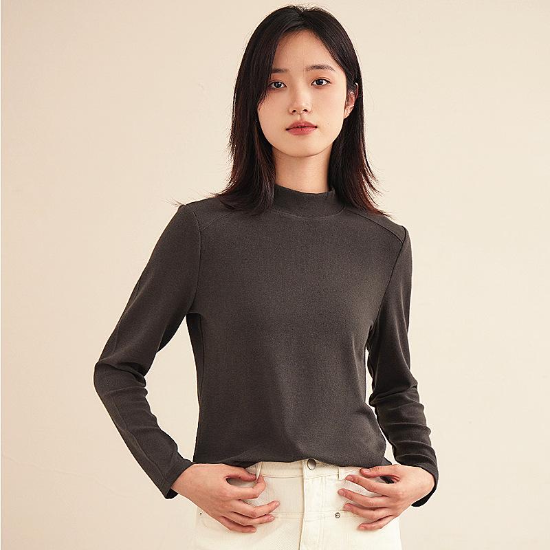 Rakuten - トップス レディース 女性用 カシミヤタッチ レーヨン 綿 ハイネック ボトルネック 長袖 無地 単色 スリム フィット カットソー インナー 秋冬 普段使い オフィス カジュアル 着回し 白 黒 ベージュ グリーン モカ ワインレッド ブラウン グレー