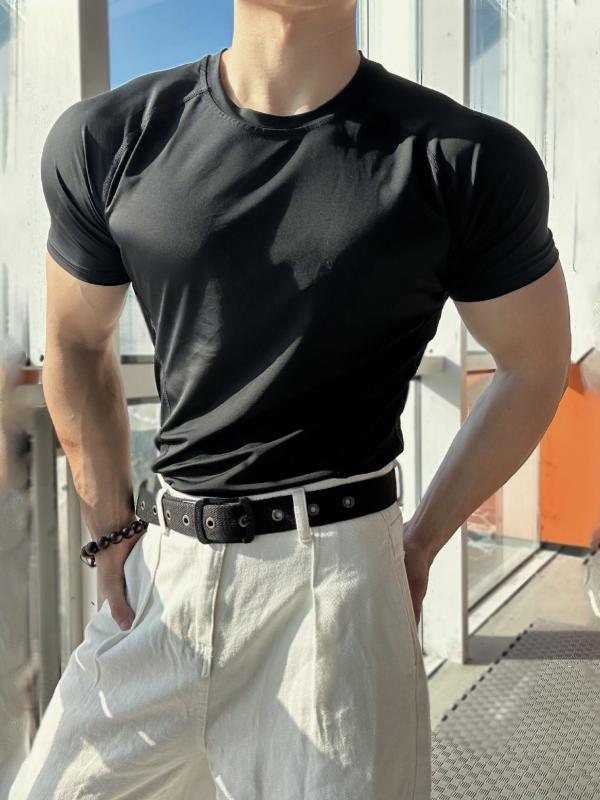 Tシャツ メンズ ダークプリント柄 丸首 半袖 スポーツ トレーニング ランニング フィットネス 吸汗速乾 高伸縮 通気性 ポリエステル 春夏 ブラック