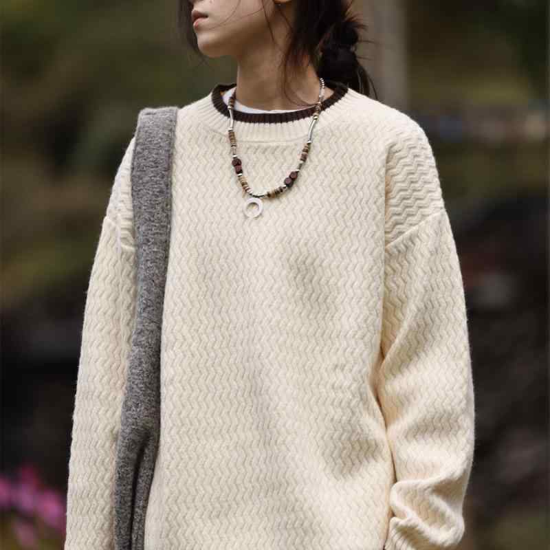 Rakuten - ニット メンズ 男性用 フェイクレイヤード 重ね着風 クルーネック 丸首 プルオーバー セーター 秋冬 肉厚 ゆったり オーバーサイズ カジュアル ストリート リラックス 高級感 シェニール 長袖 トップス