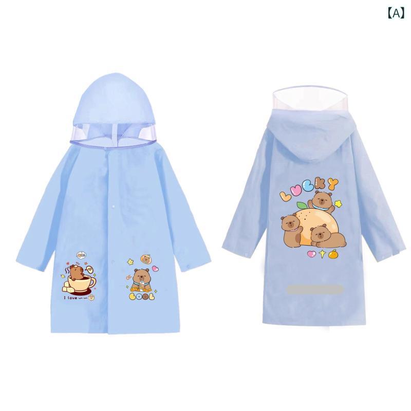 乐天商城 - ポンチョ 男の子 女の子 小学生 バックパック 対応 全身 防水 キャラクター 柄 PVC 素材 通学 雨具 キッズ レインウェア 青 ピンク 紫 かわいい
