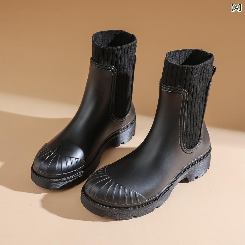 Zapatos de lluvia Ladies estilo coreano estilo occidental moda frenético zapatos de calzado cortado bajo pvc material resistente al agua cómodo calzado exterior zapatos de trabajo en el trabajo uso cotidiano uso casual — vista 2