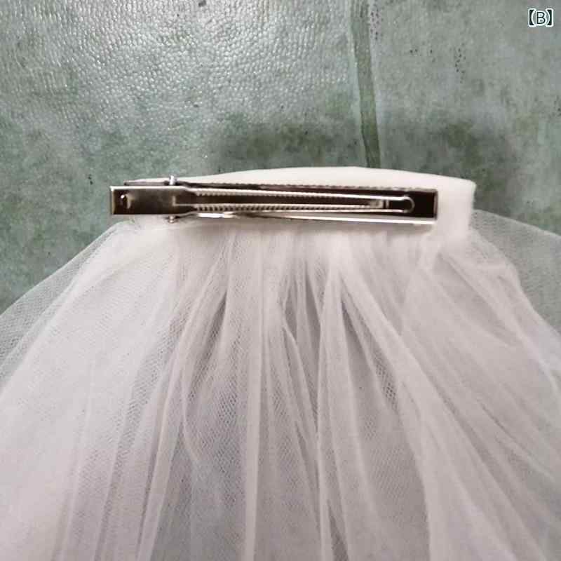 ベール 子供 光る 小型 二層 ソフトネット メタル 挿入 シンプル ポリエステル 結婚式 ヘッドドレス かわいい おしゃれ アイボリー ホワイト ベージュ フォトウェディング パーティー アクセサリー 2