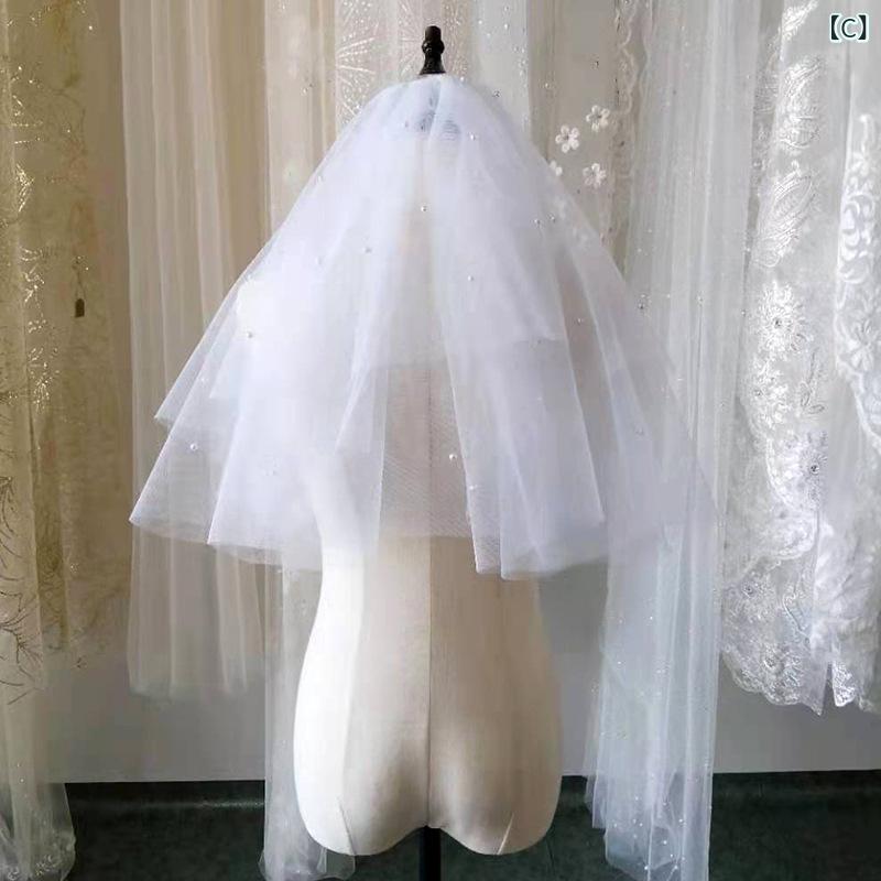 ベール 子供 光る 小型 二層 ソフトネット メタル 挿入 シンプル ポリエステル 結婚式 ヘッドドレス かわいい おしゃれ アイボリー ホワイト ベージュ フォトウェディング パーティー アクセサリー 3