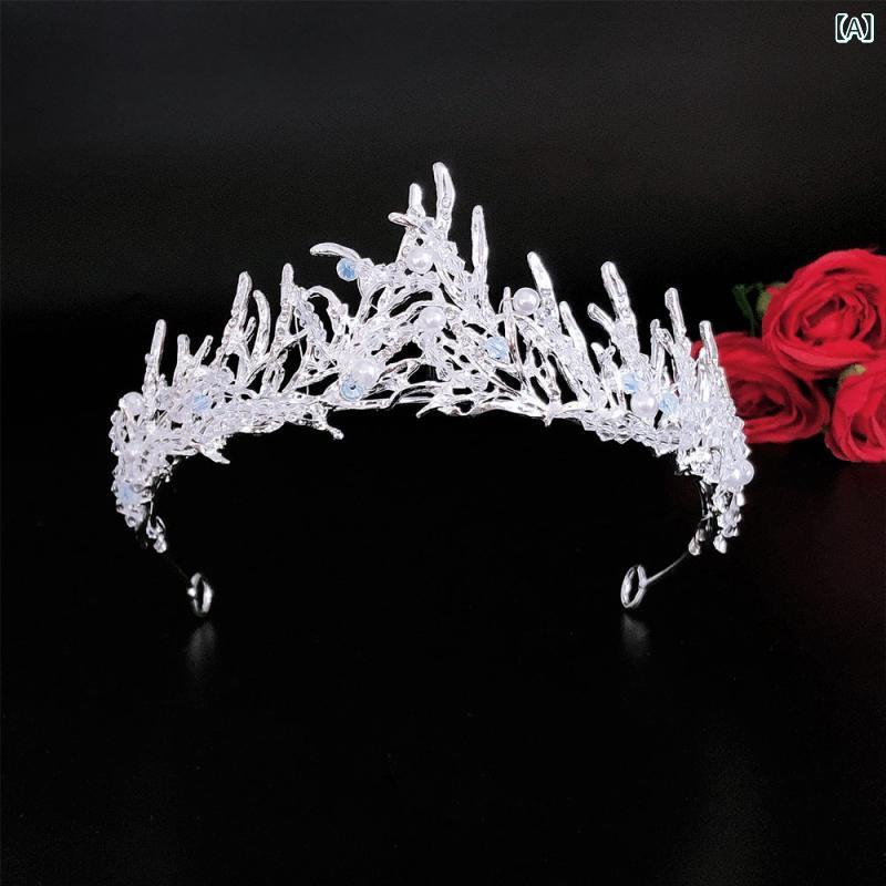 ヘアアクセサリー 女性 結婚式 ティアラ ウェディング クラウン シルバー 白水晶 クリスタル ビーズ 手作り 合金 ブライダル ジュエリー ヘッドピース ハンドメイド メタル 欧米風 フォーマル 2