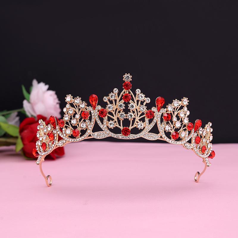 ヘアアクセサリー レディース ティアラ プリンセス かわいい 花嫁 ウェディング 赤 水晶 合金 電気メッキ加工 結婚式 誕生日 パーティー