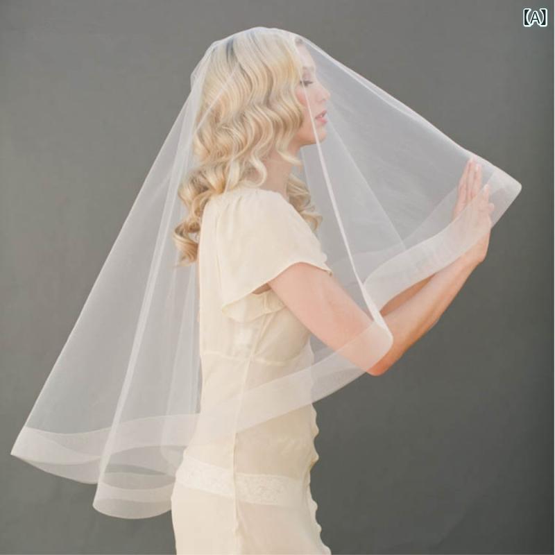 ベール レディース ウェディング フェイスベール 白 アイボリー ソフトチュール 伸縮性 網縁 肘丈 結婚式 撮影用 柔らか 自然 スタイル ヘッドアクセサリー 2