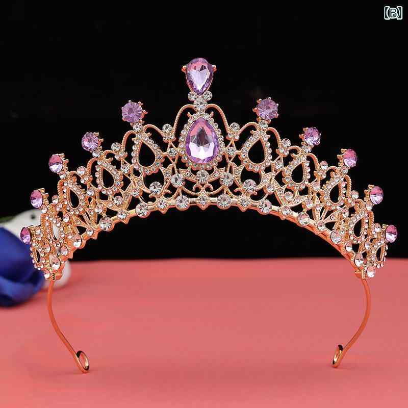 王冠 ヘアアクセサリー レディース 森系 プリンセス かわいい 仙女 ファンタジー 誕生日 成人式 結婚式 記念撮影 高級感 合金 白水晶 電気メッキ加工 クリスタル 白 紫 ピンク 3