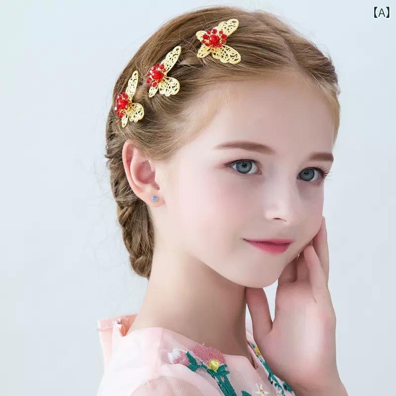 ヘアアクセサリー 女の子 蝶 プリンセス 金 合金 手作り サイドクリップ ヘアフラ...