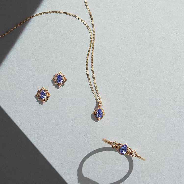 ジュエリーセット レディース シルバー 天然タンザナイト 水滴 ハート ベル モチーフ リング ネックレス ピアス シンプル レトロ クロスチェーン ツイスト デザイン