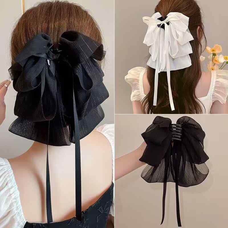 ヘアアクセサリー レディース 大きなリボン ヘアクリップ 低めポニーテール ハーフ...