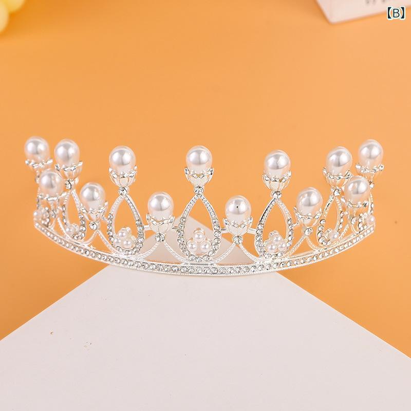 ヘアアクセサリー 王冠 レディース ウェディング ブライダル ティアラ 高級感 パール クリスタル プリンセス レトロ 淑女 スタイル 結婚式 ヘッドピース 豪華 輝く アクセサリー 3