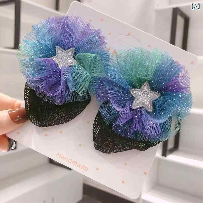 ふんわり暮らし鞄店のヘアネット 女の子 お団子ヘア メッシュ 星柄 夏用 涼しい スパンコール かわいい ヘアアクセサリー 青 ピンク 子供用 簡単 産毛収納｜アングル2