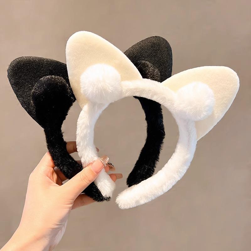 Women's Clothing - ヘアバンド レディース 猫耳 ふわふわ素材 秋冬 かわいい 洗顔 防滑 ポンポン 頭飾 カードゥ 毛毛 アクセサリー 黒 ピンク グレー