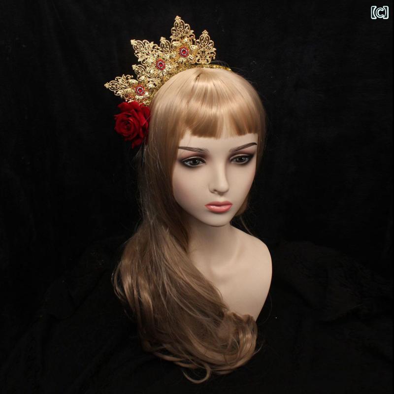 ヘッドアクセサリー レディース ロリータ 新婦 王冠 DIY 材料セット 結婚式 写真撮影 ランウェイ アニメ コスプレ アクセサリー 金属 電気メッキ加工 かわいい デザイン 3