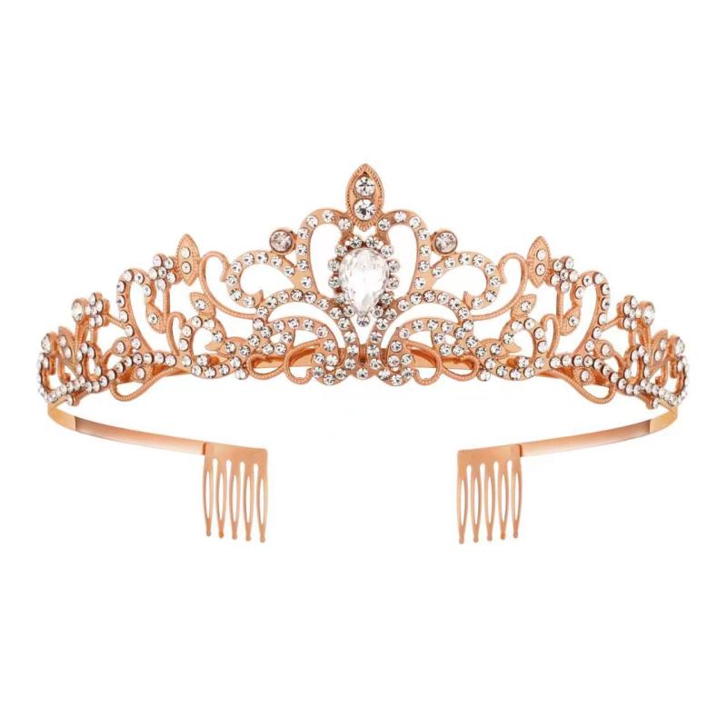ヘアアクセサリー 王冠 レディース ウェディング プリンセス スタイル シンプル ラインストーン ヘアバンド レトロ メタル 電気メッキ加工 シルバー ゴールド ローズゴールド