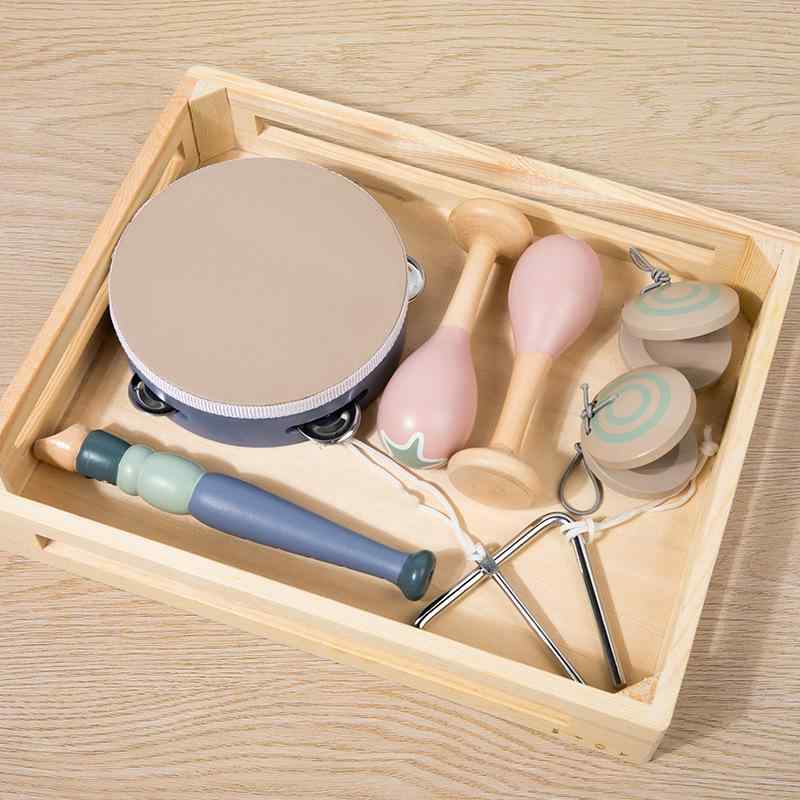 ・カテゴリ: 西洋打楽器・素材: 木製・サイズ: 34×28.2×6.5cm・対象年齢: 0～3歳・カラー: 木箱入りオルフ楽器セット（5点セット）・知育効果: 感情表現、ハイハイ、手先・頭の運動、つかむ力、感覚刺激、手と目の協調、インタラクティブトイ、聴覚発達、親子のふれあい、興味の育成