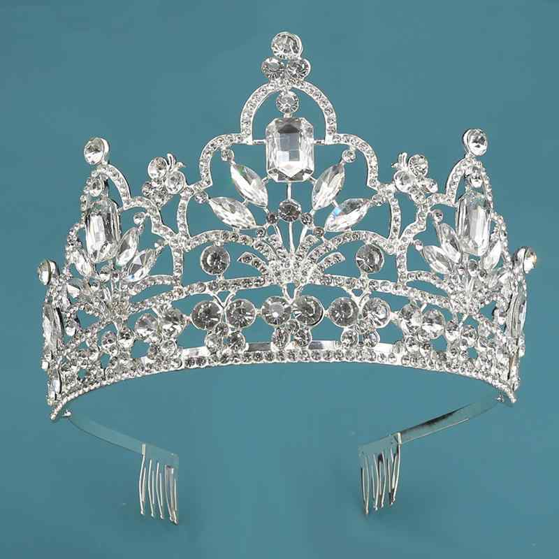 ティアラ レディース クリスタル ラインストーン 王冠 ウェディング 結婚式 ヘアアクセサリー プリンセス 誕生日 パーティー メタル シルバー ゴールド 白