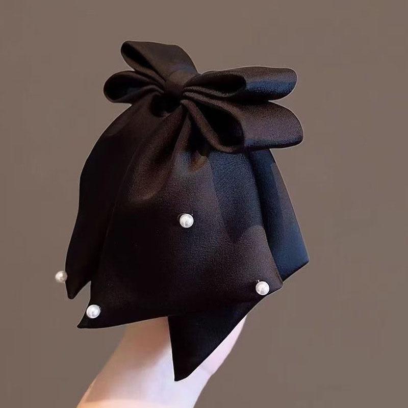 Other - ヘアクリップ レディース 蝶結び パール リボン ポニーテール サメクリップ 黒 かわいい 手作り 模造パール 日常使い ヘアアレンジ