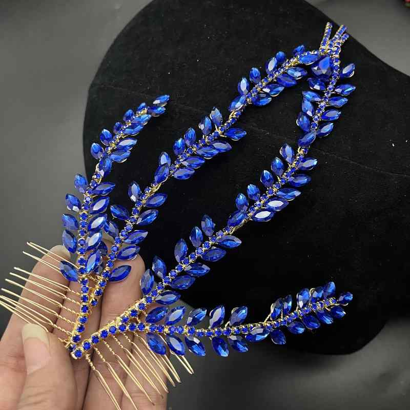 Rakuten - ヘアアクセサリー レディース 手作り 水晶 額飾り 二重ヘアコーム ラインストーン フラワー タッセル ジオメトリック 柔軟曲がる ウェディング パーティー フォーマル 冬 青 シルバー シャンパン